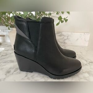 Sorel After‎ Hours Wedge Mid Boots Women Size 9.5 Black Waterproof Leather